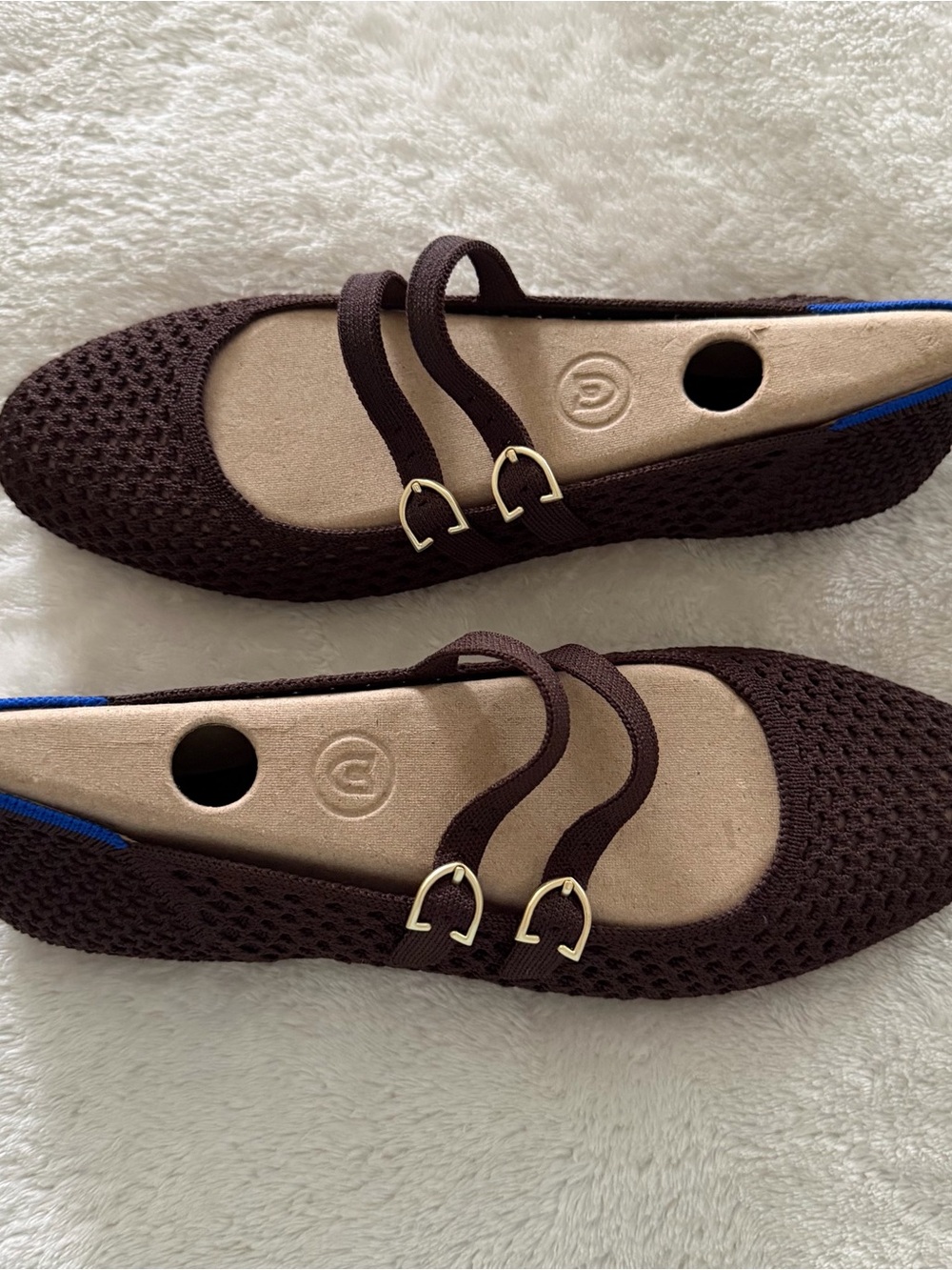 Rothy’s Chocolate Mesh Double Gold Strap Mary Jane Flats size 6 women’s - Picture 4 of 11